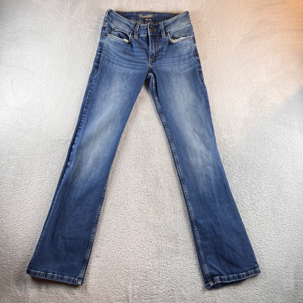 Wrangler Womens Boot Cut Jeans 25x31 Medium Wash Blue Denim Embroidered Pockets